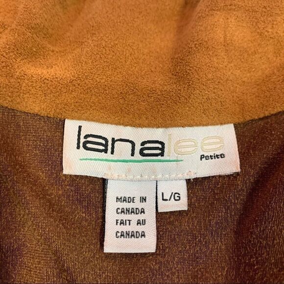 LANALEE faux suede camel coloured open front asymmetrical cardigan sweater Sz L - Picture 3 of 9